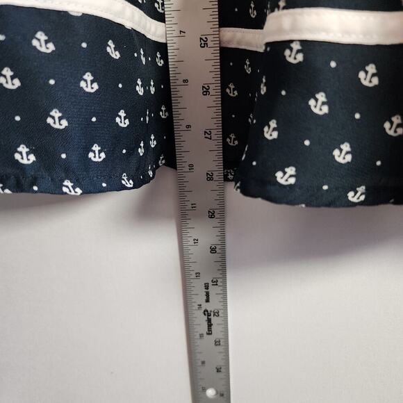 VooDoo Vixen Blue White Nauticle Print Button A-Line Midi Swing Skirt Size L - Picture 7 of 7